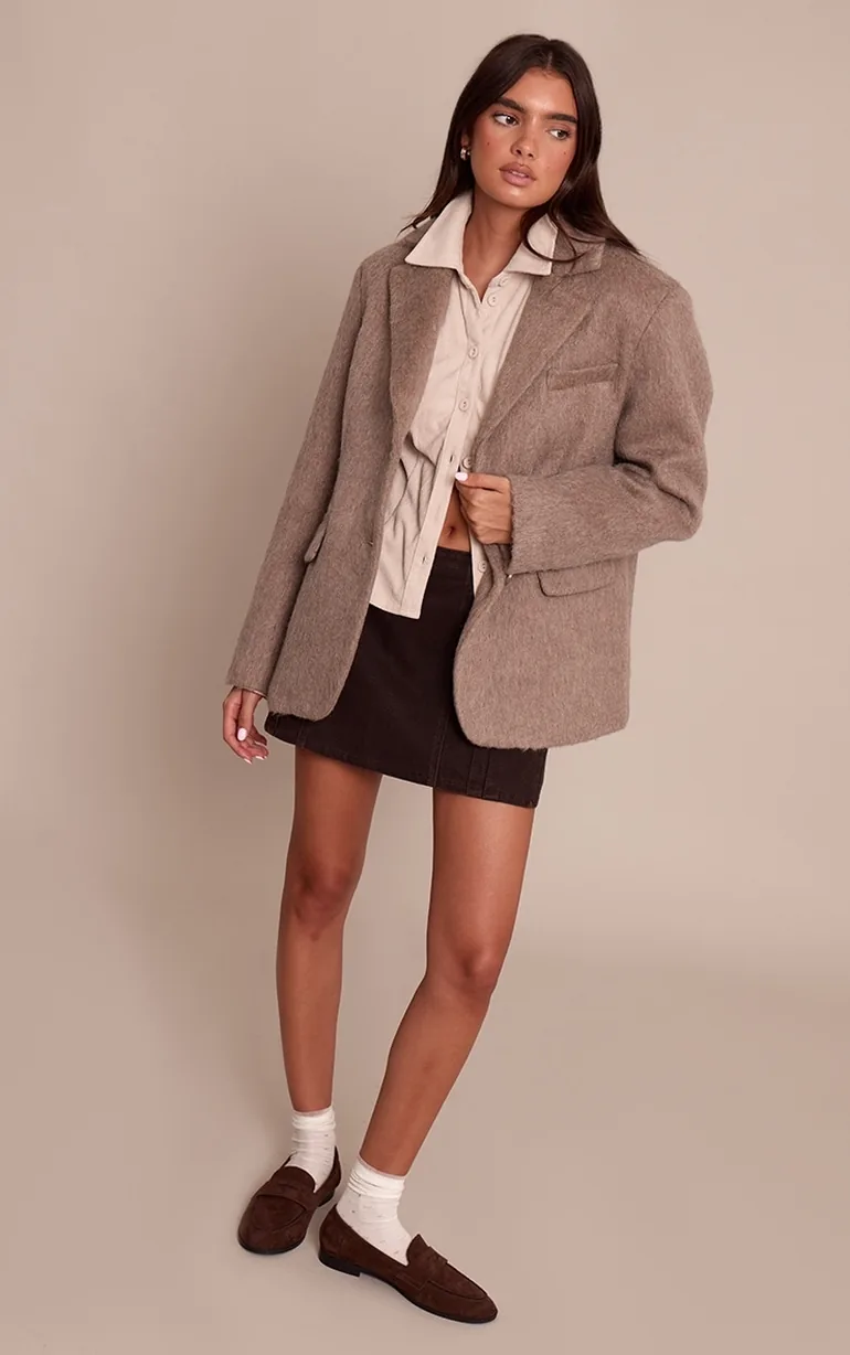 Mink Brushed Wool Look Oversized Blazer