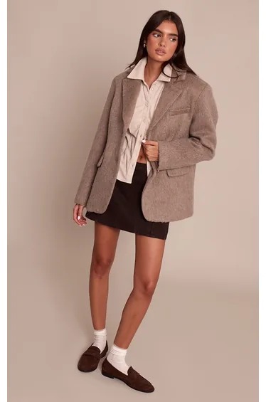 Mink Brushed Wool Look Oversized Blazer