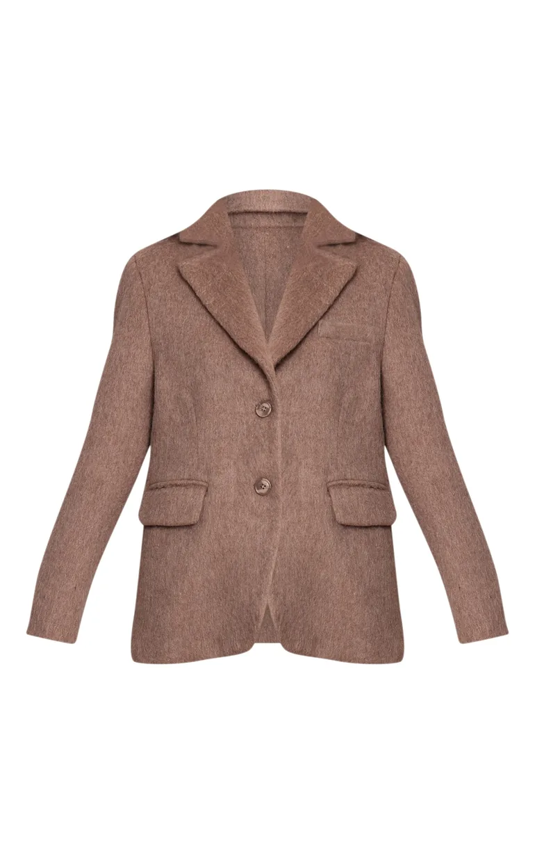 Mink Brushed Wool Look Oversized Blazer - 4