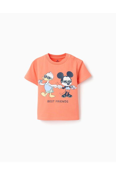 Cotton T-Shirt With Mickey & Donald Print For Baby Boys, Orange