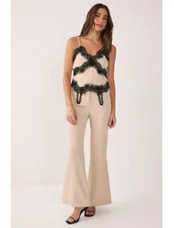 Pinstripe Lace Trim Tailored Strappy Top