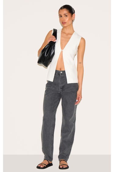 Tall White Longline Sleeveless Waistcoat