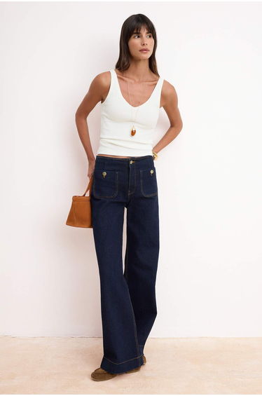 Ecru Fitted/V-Neck Thick Strap Sleeveless Ribbed Stretchy Knitted Tank Top