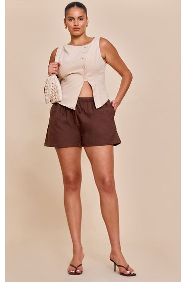 Plus Natural Premium Linen Asymmetric Button Up Waistcoat