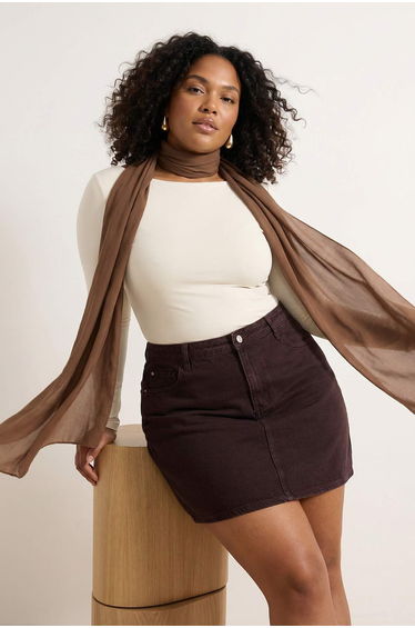 Brown Denim Plus Size Skirt
