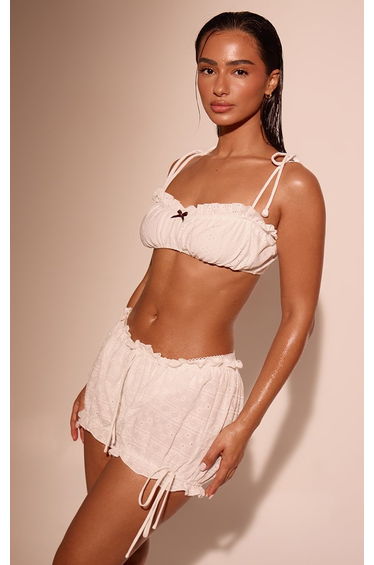 White Broderie Puffball Beach Shorts product thumbnail 4