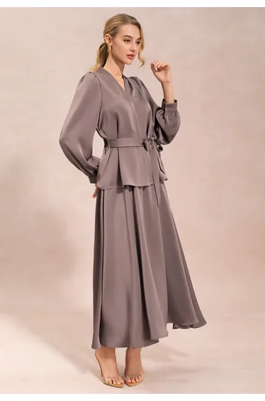 Luxe Asymmetric Hemline Satin Skirt in Mauve for Everyday Styling & Dinner Parties