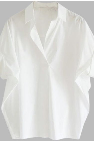 Casual Short Sleeves Loose Solid Color Lapel Collar Blouses&Shirts Tops