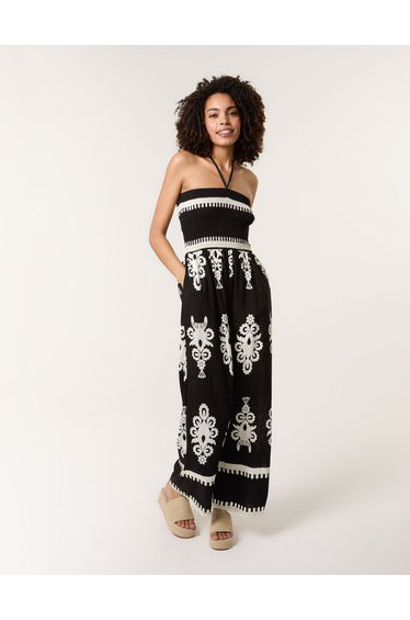 Strapless Shirred Waist Jumpsuit