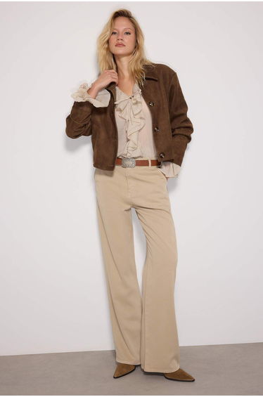 Beige Low Waist Wide Leg Jeans