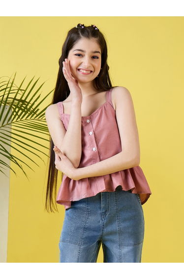 Girls Pink Buttoned Sleeveless Top