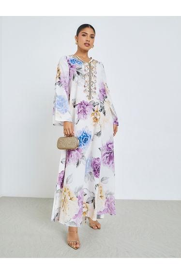 Floral Print Sequined Jalabiya