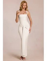 Square-Neck Tie-Gather Maxi Dress in Ivory - 6