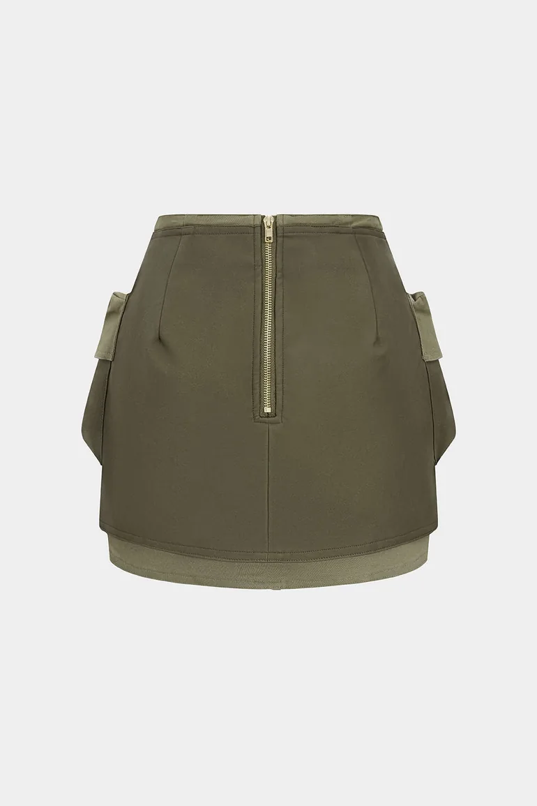 Faux Leather Contrast Pocket Skirt - 1