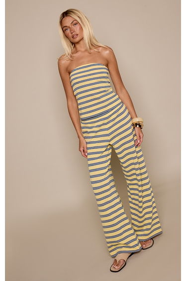 Yellow Striped Cotton Textured Trousers