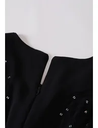 Rose Sequins Embroidery Tie-Front Chiffon Maxi Dress in Black for Anniversary Nights & Concerts - 10