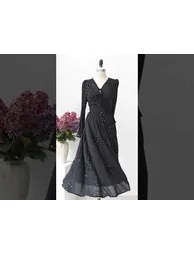 Rose Sequins Embroidery Tie-Front Chiffon Maxi Dress in Black for Anniversary Nights & Concerts - 12