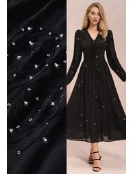 Rose Sequins Embroidery Tie-Front Chiffon Maxi Dress in Black for Anniversary Nights & Concerts - 2