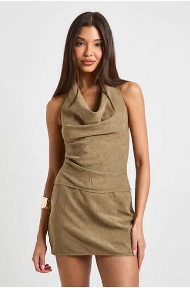 Textured Peached Mini Skirt - khaki