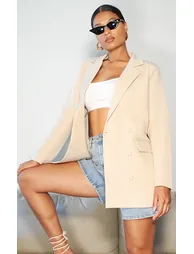 Stone Oversized Button Down Woven Blazer