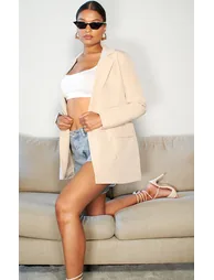 Stone Oversized Button Down Woven Blazer - 2