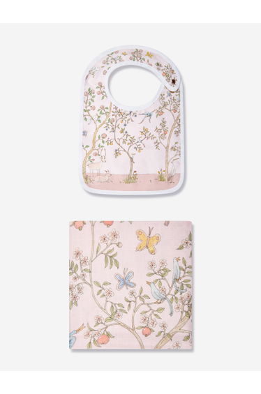 Baby Girls In Bloom Swaddle And Satin Bib Gift Set in Pink