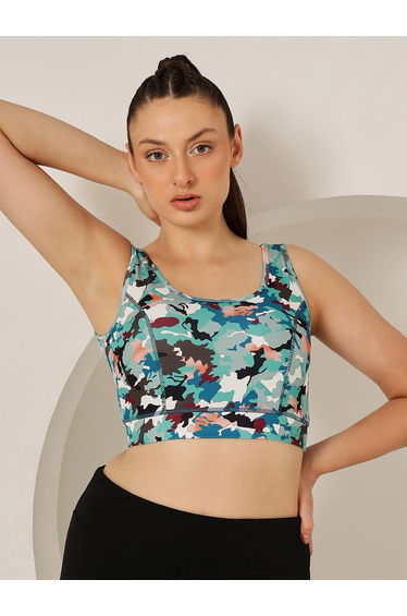 Medium Impact Padded Camouflage Print Sports Bra