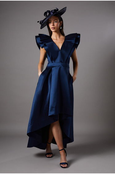 Frill Sleeve V Neck Midi Dress