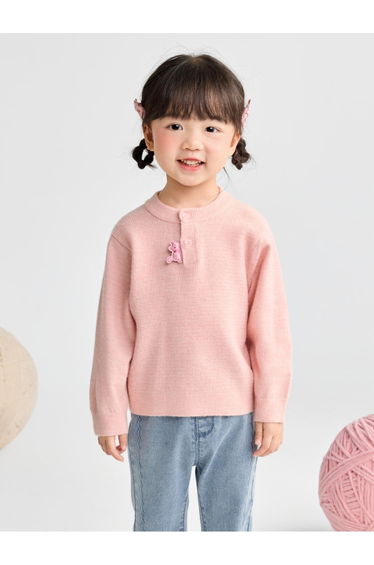 Girls' Knitted Henley Sweater with Front Detail