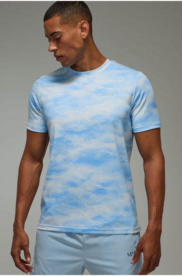 Man Active Abstract Cloud Regular Fit T-Shirt - aqua