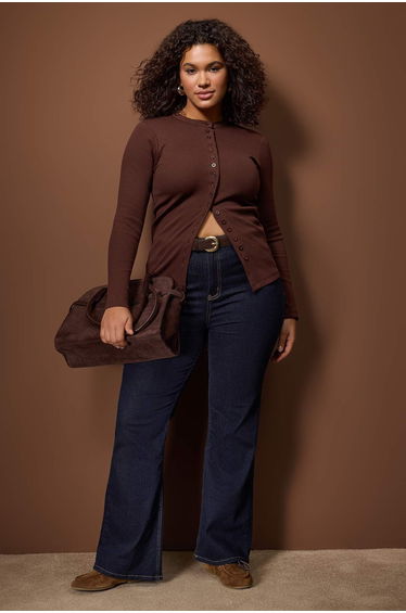 Brown Camisole Knitted Plus Size Blouse
