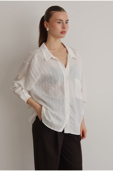 White Striped Oversized /Wide Fit Textured Shirt
