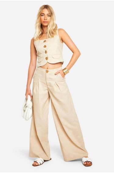 Linen Look Pleated Trouser
