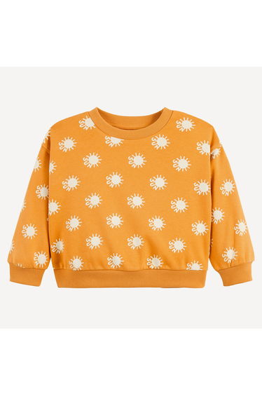 Fleece Crew Neck Sweatshirt with Sunburst Print