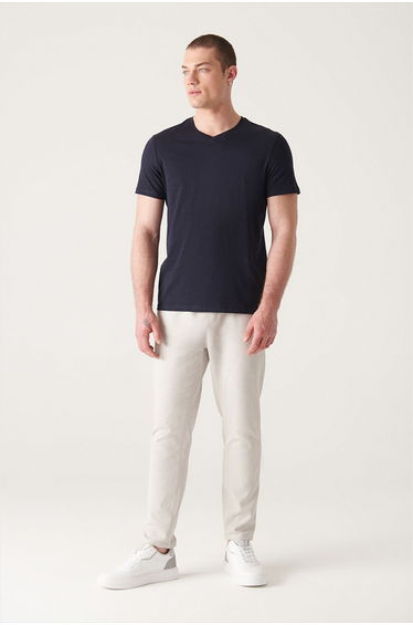 Men's Navy Blue 100% Cotton V Neck Standard Fit Regular Cut T-shirt