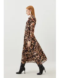 Petite Blurred Animal Georgette Woven Shirt Midi Dress - 2