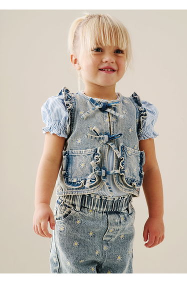 Kiki Embroidered Daisy Denim Gilet