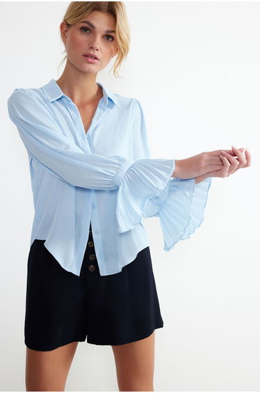 Baby Blue Spanish Sleeve Woven Shirt