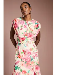 فستان ميدي شيفون بأكمام كاب بطبعة أزهار - 1