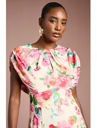 فستان ميدي شيفون بأكمام كاب بطبعة أزهار - 3