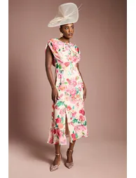 فستان ميدي شيفون بأكمام كاب بطبعة أزهار