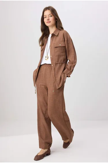 Brown Regular Linen Aerobin Plain Woven Under&Overgarment Hijab Undergarment - Overgarment Set