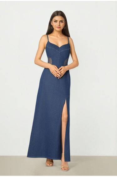 Denim Dress with Side Slit