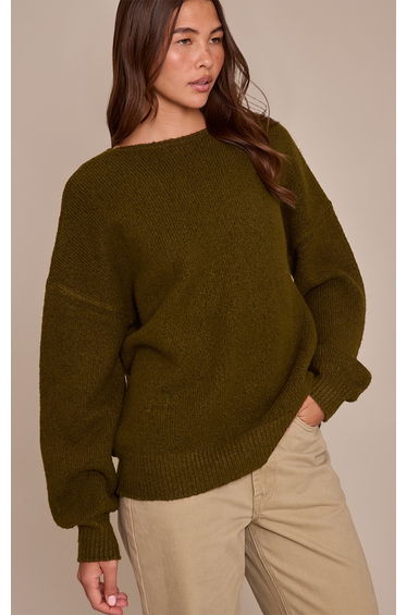Khaki Tie Back Oversized Cardigan