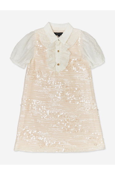 BCBGMAXAZRIA Girls Sequin Tweed Ruffle Dress in Pink
