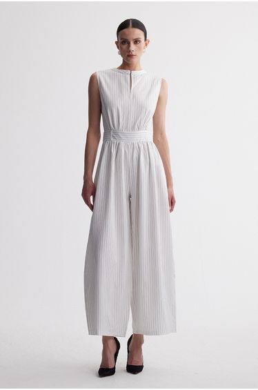 Hermanus Sleeveless Cutout Stripe Jumpsuit In White