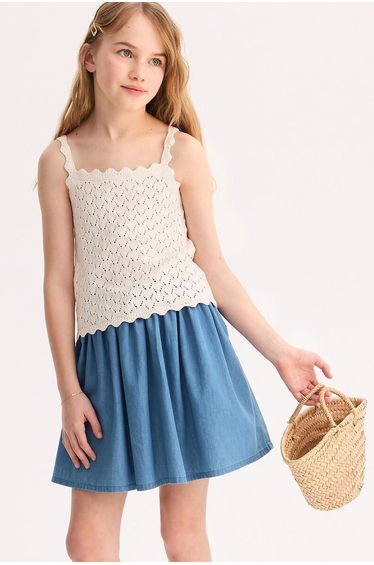Openwork Knitted Shoestring Strap Vest Top
