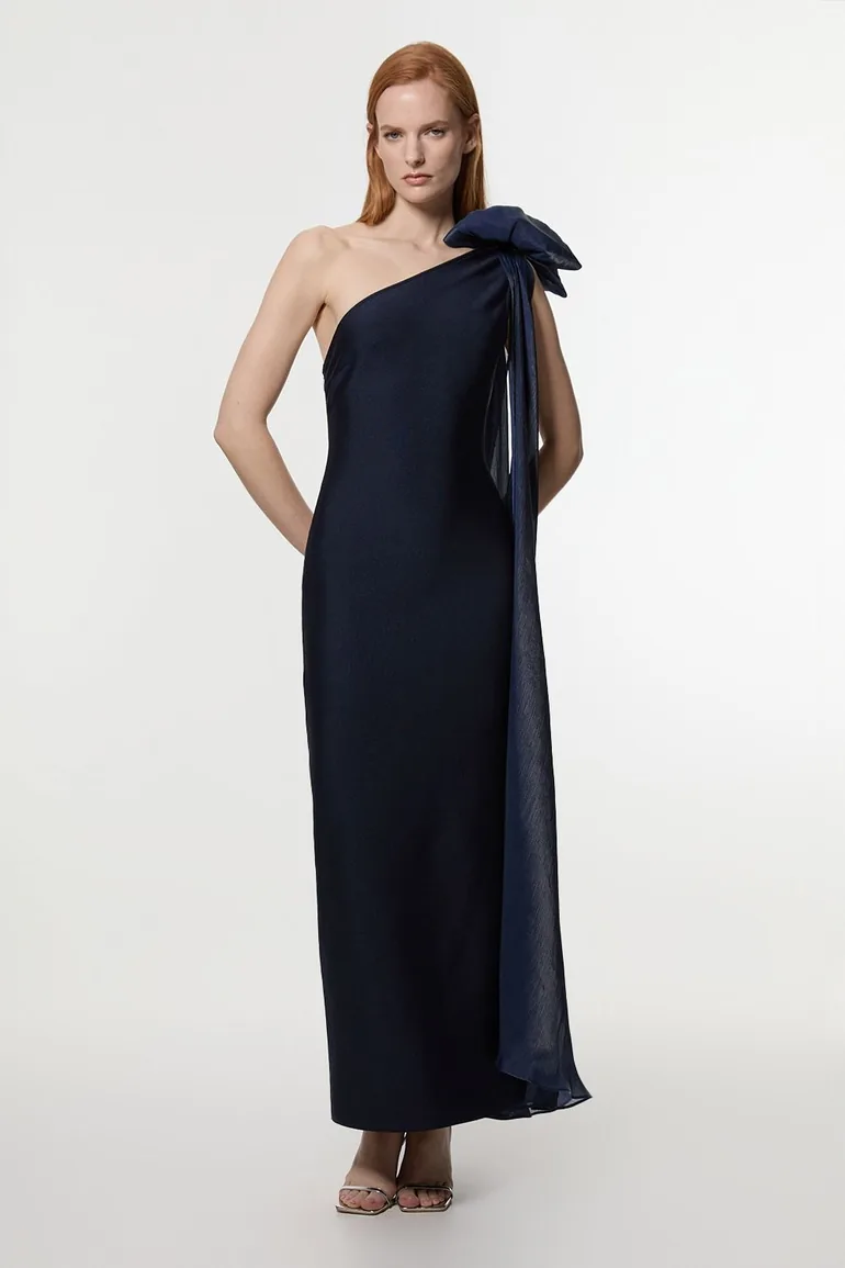 Bandage Figure Form Knit Woven Cape Detail Maxi Dress