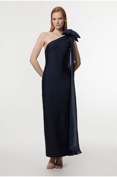Bandage Figure Form Knit Woven Cape Detail Maxi Dress