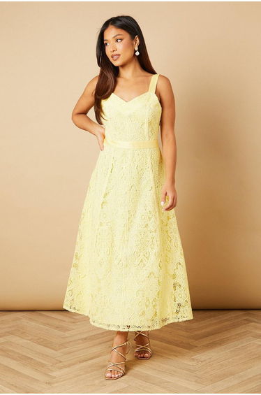 Petite Floral Lace V Neck Midi Dress